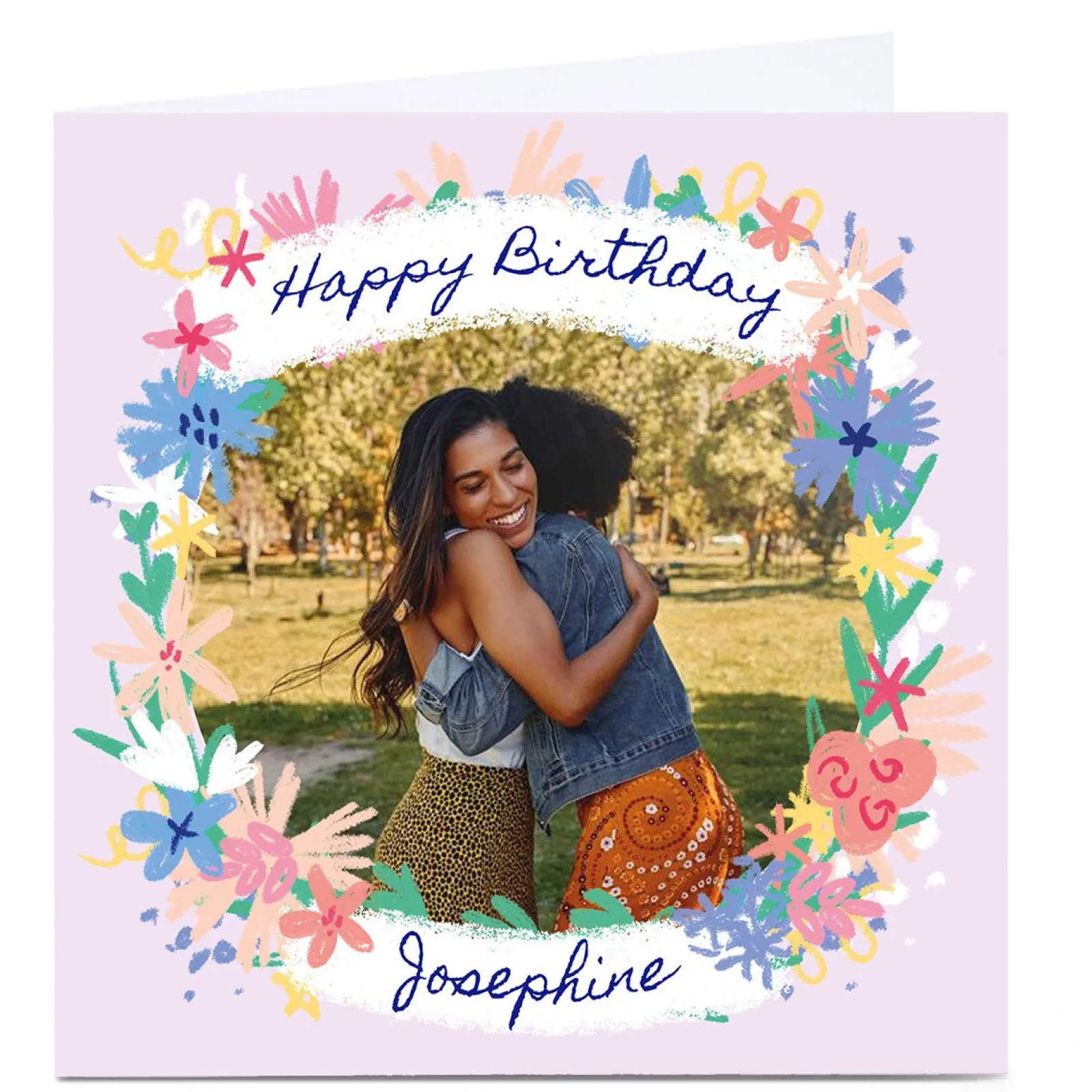 New Photo Little Mono Card - Flower Frame & Name For Wife|For Sister