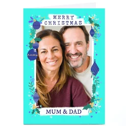 Card Factory Photo Little Mono Christmas Card - Teal Frame