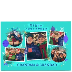 Clearance Photo Little Mono Christmas Card - Teal Baubles Christmas|Photo