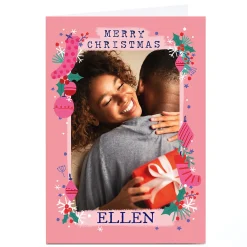 Card Factory Photo Little Mono Christmas Card - Pink Portrait