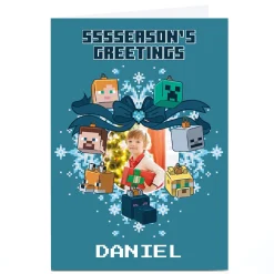 Card Factory Photo Minecraft Christmas Card - Blue Sssseason's Greetings