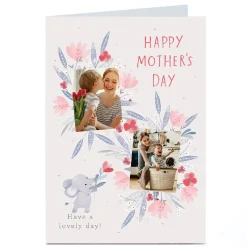 Discount Photo Mother's Day Card - Baby Elephant Flowers Photo