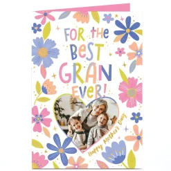 Card Factory Photo Mother's Day Card - Best Gran Ever, Pink Blue Flowers