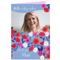 Card Factory Photo Mother's Day Card - Flowers Blue Border