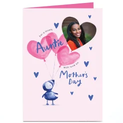 Card Factory Photo Mother's Day Card - Puffin Heart Balloons, Auntie