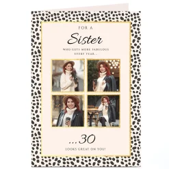 Card Factory Photo Sister Birthday Card - Spots, Editable Age