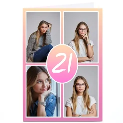 Card Factory Photo 21st Birthday Card - Pastel Gradient, Editable Age