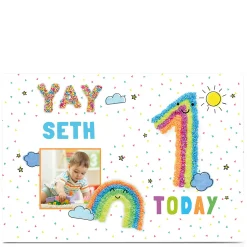Kids Card Factory Photo 1st Birthday Card - Yay Rainbow