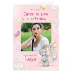 Card Factory Photo Tatty Teddy Birthday Card - Floating Balloons, Sister in Law