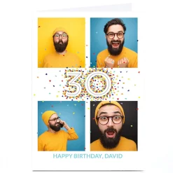 BOY Card Factory Photo 30th Birthday Card - 4 Photos, Confetti