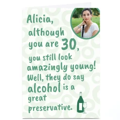 Card Factory Photo 30th Birthday Card - Alcohol Is A Great Preservative
