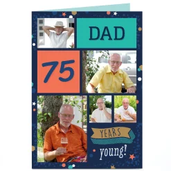 Best Photo 75th Birthday Card - Dad 5 Photos, Editable Age For Dad|Dad