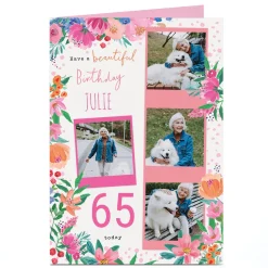 New Photo 65th Birthday Card - Floral, Editable Age For Wife|For Sister