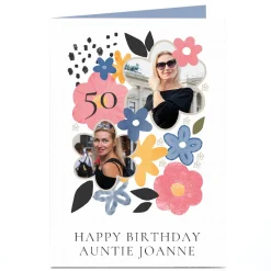 Card Factory Photo 50th Birthday Card - Floral Flower Frames