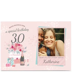Card Factory Photo 30th Birthday Card - Lovely Treats, Editable Age