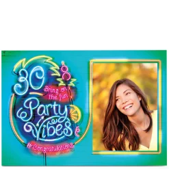 Card Factory Photo 30th Birthday Card - Party Vibes, Neon Lights