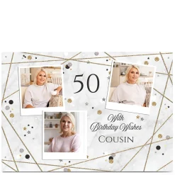 Clearance Photo 50th Birthday Card - Polaroid Sparkles, Cousin, Editable Age For Wife|For Mum