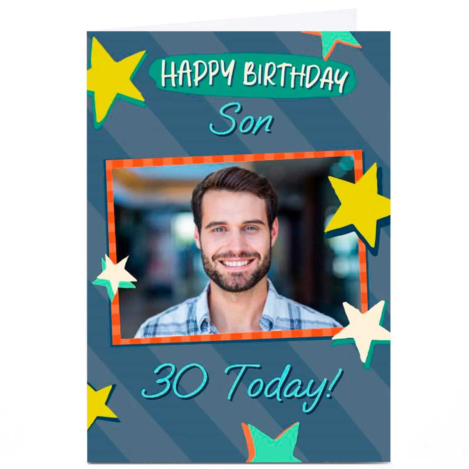 BOY Card Factory Photo 30th Birthday Card - Son, 30 Today Stars