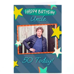 BOY Card Factory Photo 50th Birthday Card - Uncle, 50 Today Stars