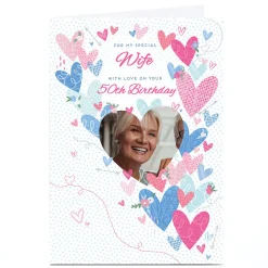 Outlet Photo 50th Birthday Card - With Love, Wife, Editable Age For Wife|For Mum
