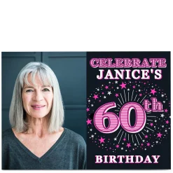 Best Photo 60th Birthday Invitation - Pink Stars 60Th Birthday|Invitations