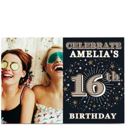 Online Photo 16th Birthday Invitation - Gold Stars 16Th Birthday|Invitations