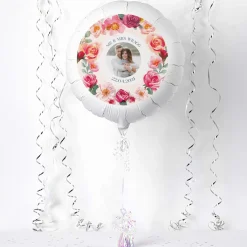 Hot Photo Upload Balloon - Floral Border, Any Photo and Message Personalised Party|Wedding Party
