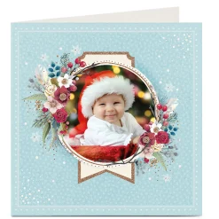 Card Factory Photo Upload Christmas Card - Blue Floral