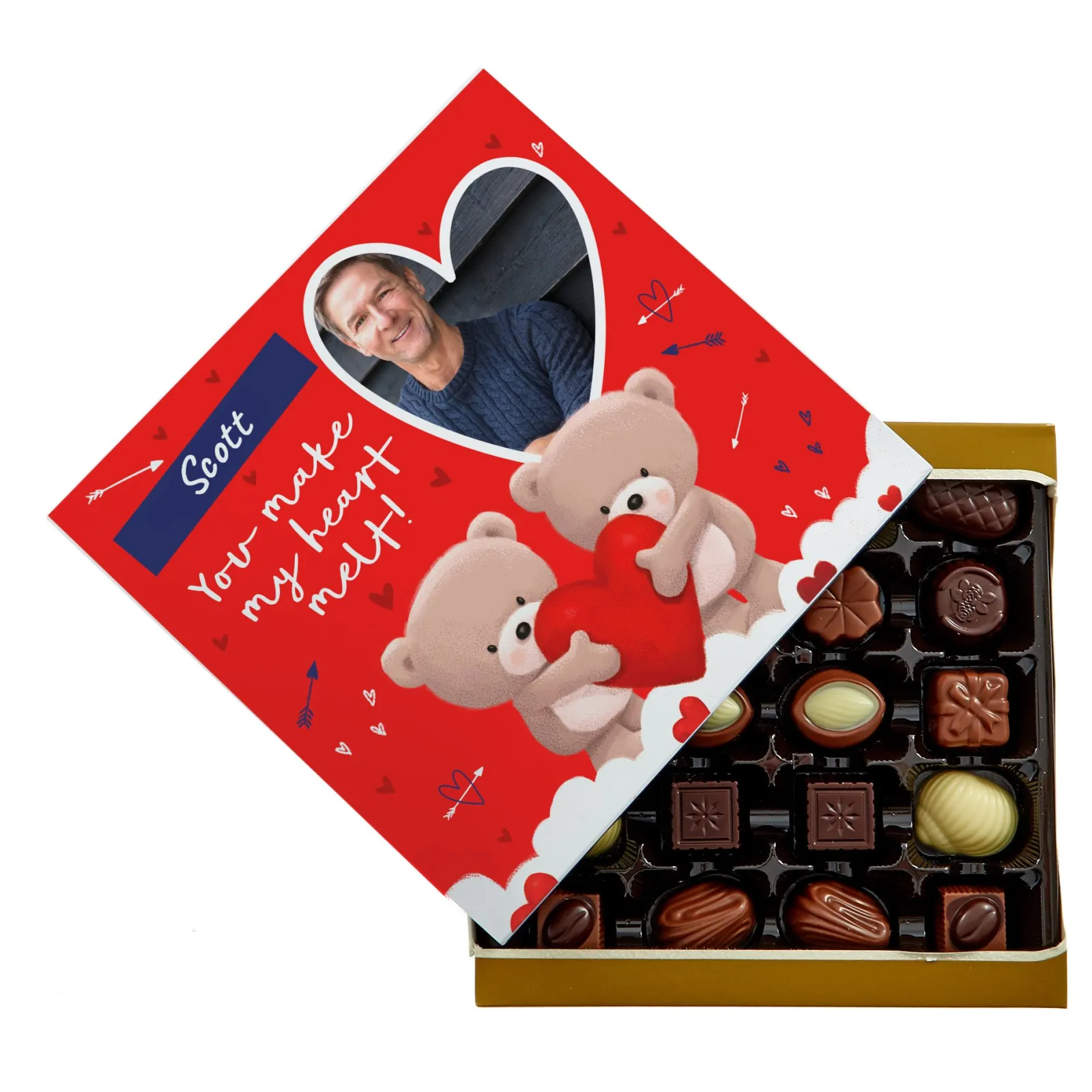 Card Factory Photo Upload Hugs Belgian Chocolates - Make My Heart Melt