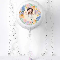 Card Factory Photo Upload Large Helium Balloon - Pastel Flower Border