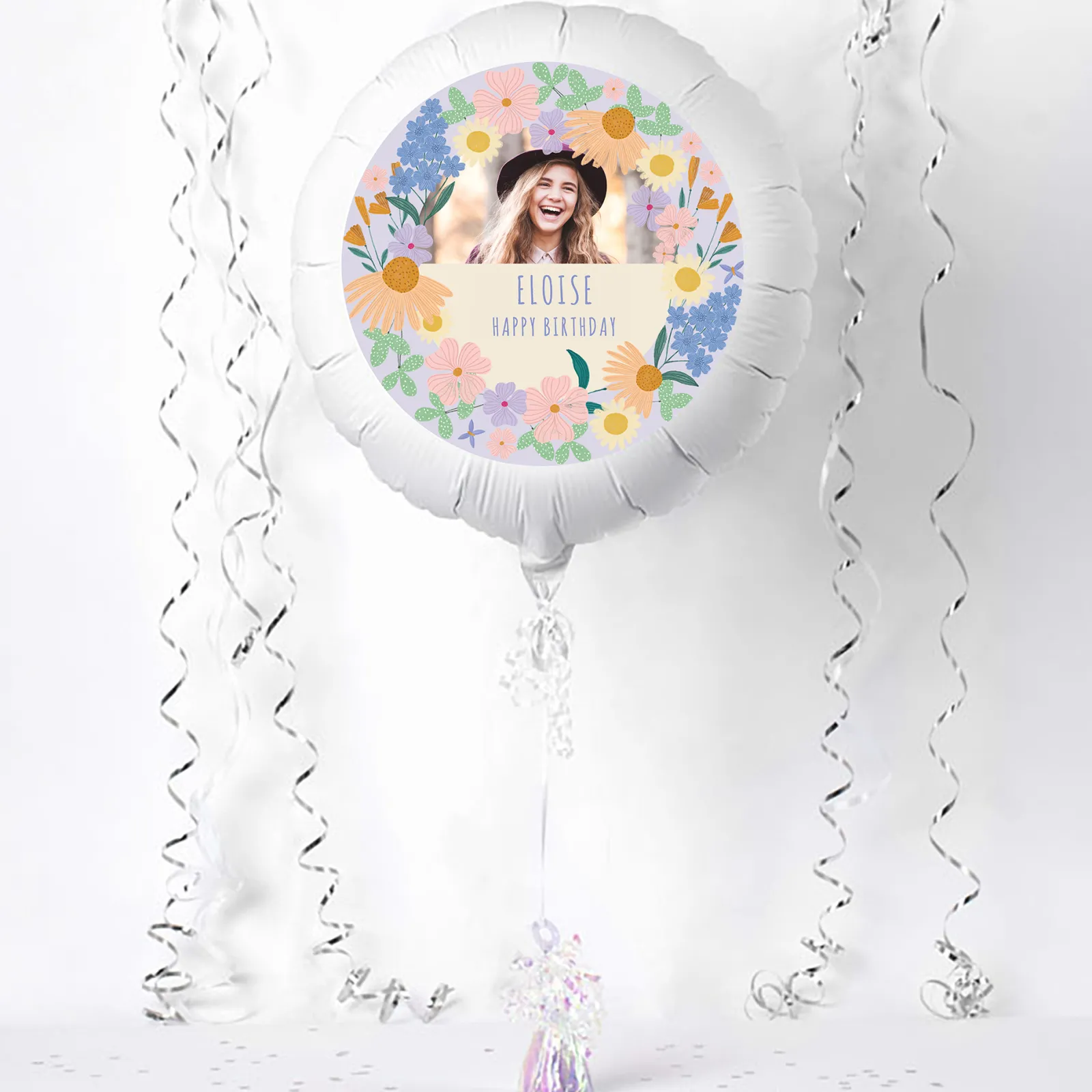 Card Factory Photo Upload Large Helium Balloon - Pastel Flower Border
