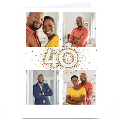 Online Photo Upload 40th Birthday Card - 4 Photos, Confetti BOY For Uncle|For Son
