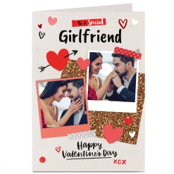 Outlet Photo Upload Valentine's Card - Red Hearts & Polaroids, Girlfriend Photo