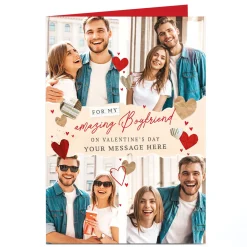 Card Factory Photo Valentine's Day Card - Rustic Hearts, My Amazing Boyfriend