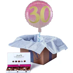 Card Factory Pink & Gold 30th Birthday Balloon & Lindt Chocolates