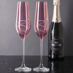 Discount Pink Diamante Champagne Flutes - Set of 2 Glassware|New Home Gifts