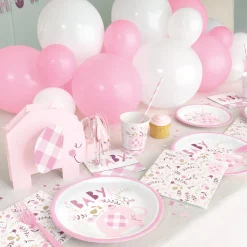 Card Factory Pink Elephant Baby Shower Tableware & Decorations - 16 Guests