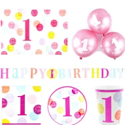 Outlet Pink 1st Birthday Party Tableware & Decoration Bundle - 16 Guests 1St Birthday|Tableware