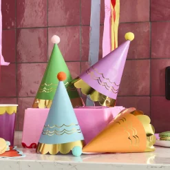 Card Factory Premium Bright Party Hats with Pom Poms - Pack of 8