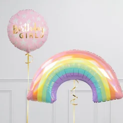 Kids Card Factory Rainbow Birthday Girl Supershape & Foil Balloon Package - Delivered Inflated!