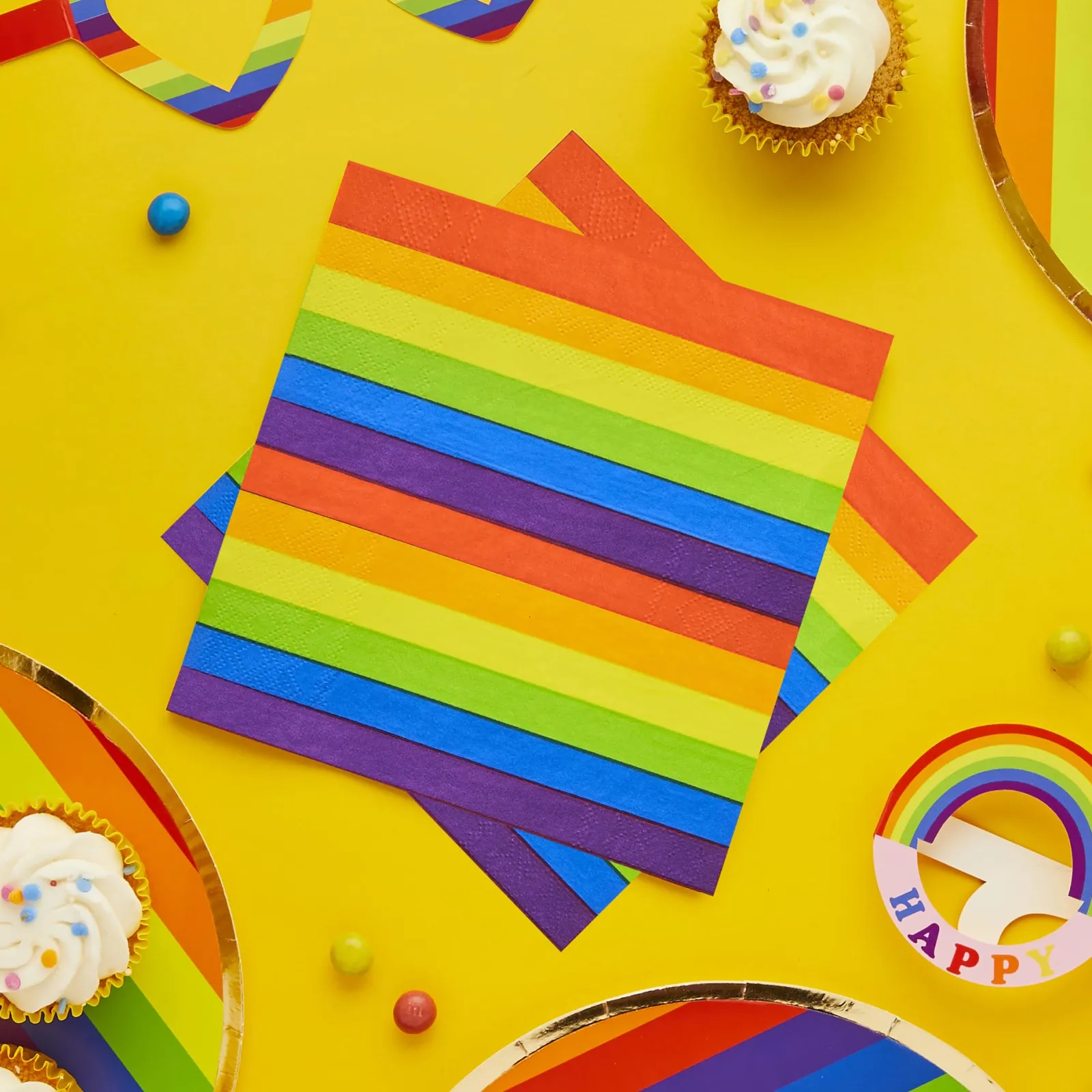 Card Factory Rainbow Paper Napkins - Pack of 16