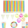 Card Factory Rainbow Party Tableware & Decorations Bundle - 8 Guests