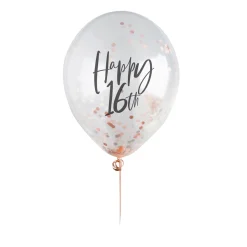 Hot Rose Gold Metallic Happy Birthday Confetti Latex Balloons - Pack of 5 (Any Milestone) 80Th Birthday|70Th Birthday