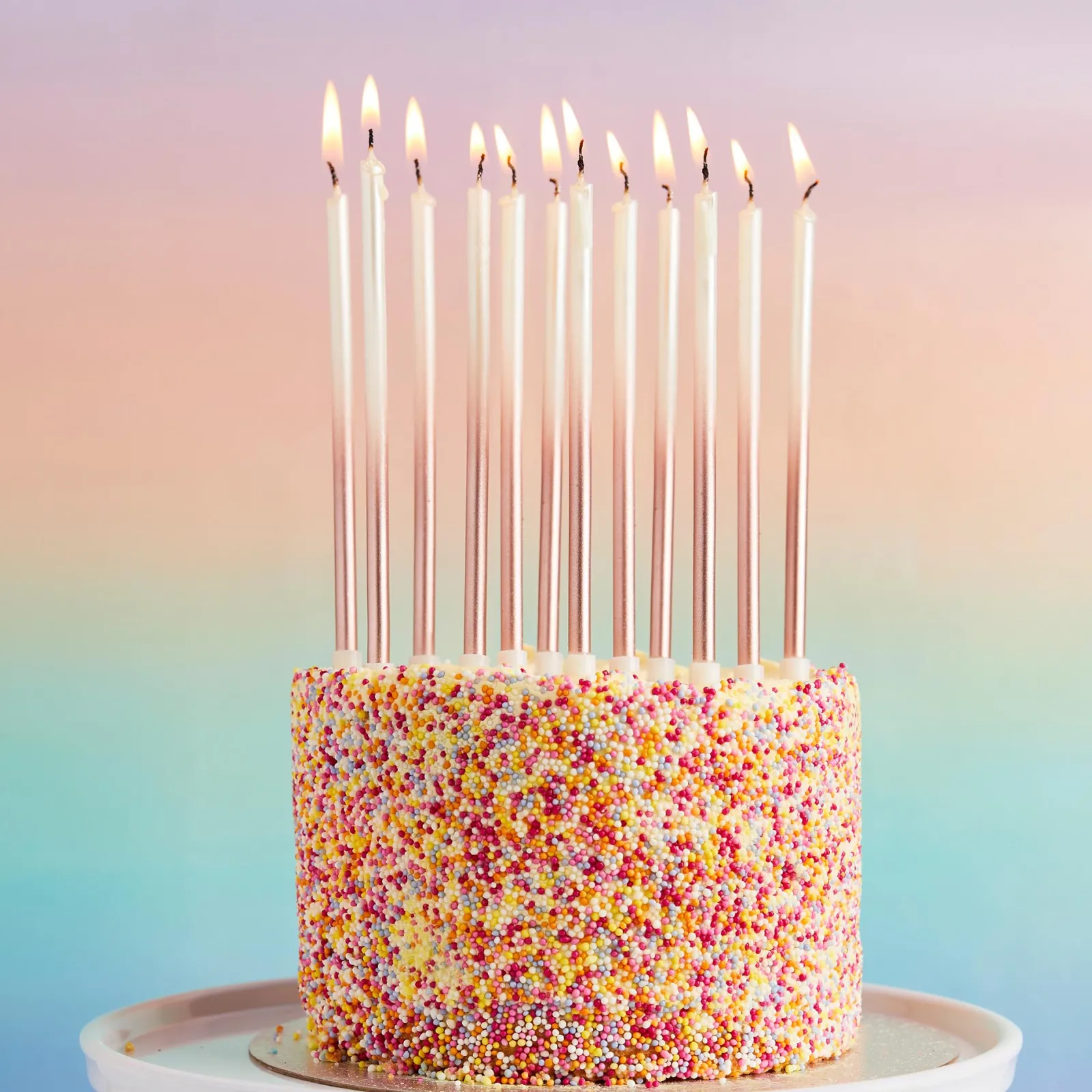 Card Factory Rose Gold Tall Ombre Skinny Cake Candles - Pack of 12