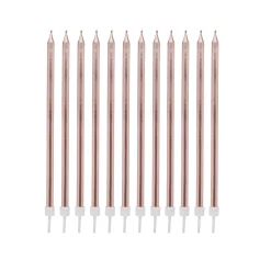 Card Factory Rose Gold Tall Skinny Cake Candles - Pack of 12