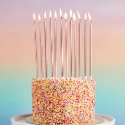 Card Factory Rose Gold Tall Skinny Cake Candles - Pack of 12