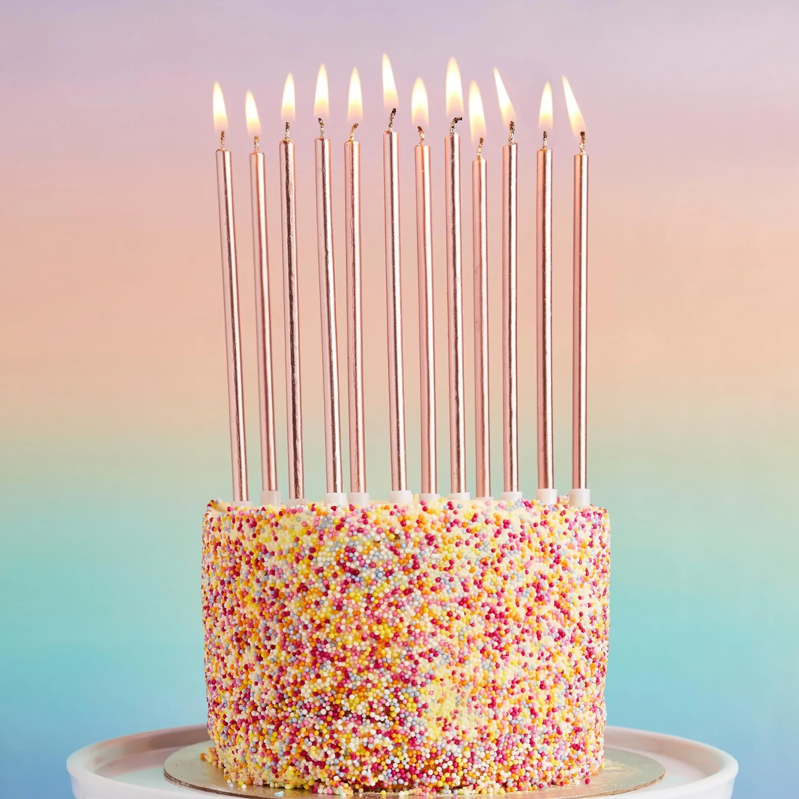 Card Factory Rose Gold Tall Skinny Cake Candles - Pack of 12