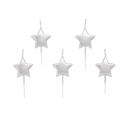 New Silver Metallic Star Cake Candles - Pack of 5 Cake Candles|Birthday Party