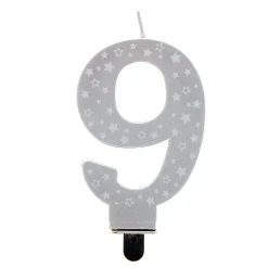 Card Factory Silver Starry Number 9 Cake Candle