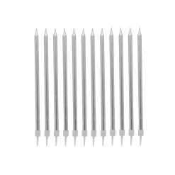 Card Factory Silver Tall Skinny Cake Candles - Pack of 12